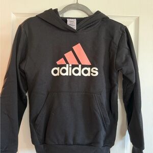 adidas Kids Black Hoodie with Coral Pink Logo